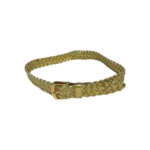 Omega Solid Brass Buckle MCM Gold Braided Belt Boho 36" Medium Vintage Metallic - Picture 1 of 7